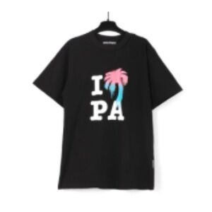 Palm Angels Black Tee with Pink and Blue Graphic